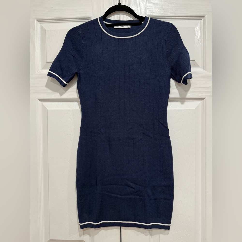 Mango Navy Short Sleeve Dress